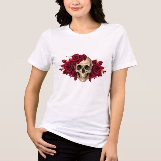 Red Rose Skull | Gothic Halloween Tee Tri-Blend Shirt (Voorkant)