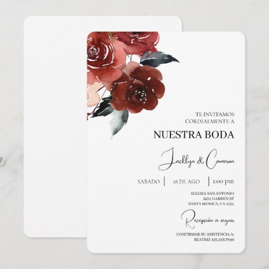 Red Rose Spaanse bruiloft uitnodiging (Voorkant / Achterkant)