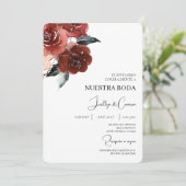 Red Rose Spaanse bruiloft uitnodiging (Staand voorkant)