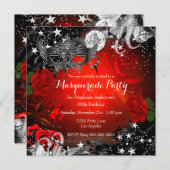 Red Rose Sparkle Magical Night Masquerade Party Kaart (Voorkant / Achterkant)