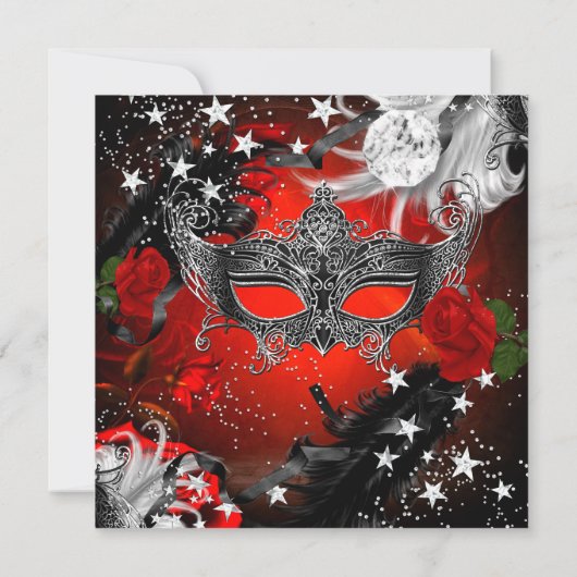 Red Rose Sparkle Magical Night Masquerade Party Kaart (Achterkant)
