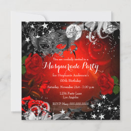 Red Rose Sparkle Magical Night Masquerade Party Kaart
