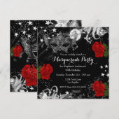 Red Rose Starry Magical Night Masquerade Party Kaart (Voorkant / Achterkant)