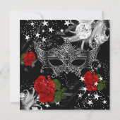 Red Rose Starry Magical Night Masquerade Party Kaart (Achterkant)