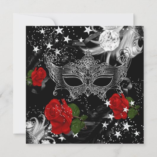 Red Rose Starry Magical Night Masquerade Party Kaart (Achterkant)