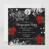 Red Rose Starry Magical Night Masquerade Party Kaart (Voorkant)