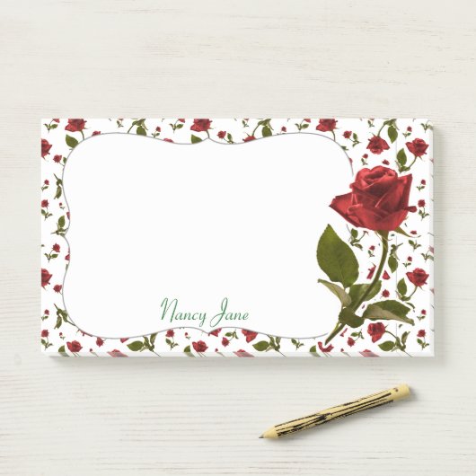 Red Rose & Stem Floral Photography Pattern Post-it® Notes (Op bureau)