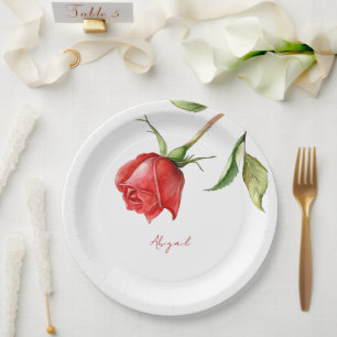 Red Rose Stem Gepersonaliseerde Naam Vrijgezellenf Papieren Bordje