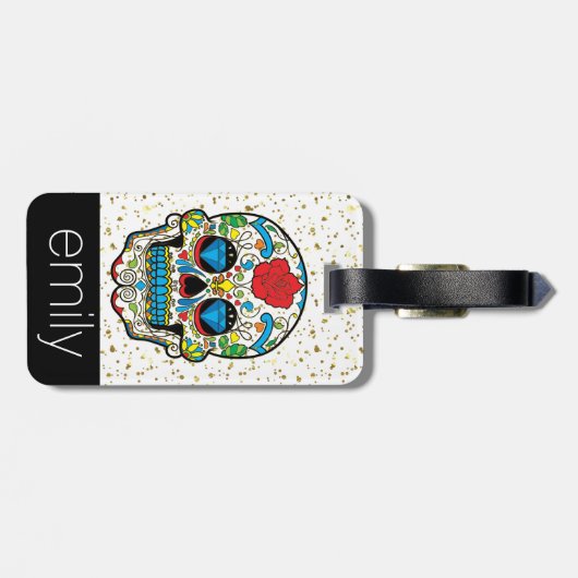 Red Rose Sugar Skull Modern Design Bagagelabel (Achterkant horizontaal)