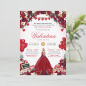 Red Rose Sweet 15 Valentijnse  Quinceanera Kaart (Staand voorkant)