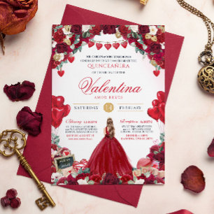 Red Rose Sweet 15 Valentijns's Quinceanera Kaart