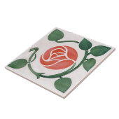 Red Rose Symmetrische Art Deco Ceramic Tegel Tegeltje (Zijkant)