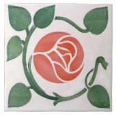 Red Rose Symmetrische Art Deco Ceramic Tegel Tegeltje (Voorkant)
