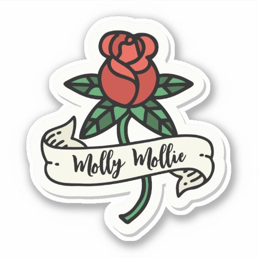 Red Rose Tattoo Design Custom-Cut Vinyl Sticker (Voorkant)