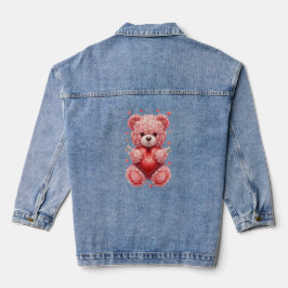 “Red Rose Teddy Bear – Cute Valentine Gift for Her Denim Jacket