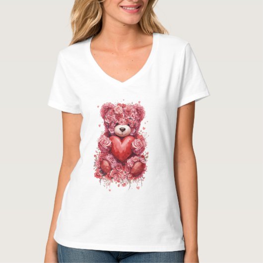 “Red Rose Teddy Bear – Cute Valentine Gift for Her T-shirt (Voorkant)