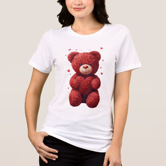 “Red Rose Teddy Bear – Cute Valentine Gift for Her Tri-Blend Shirt (Voorkant)