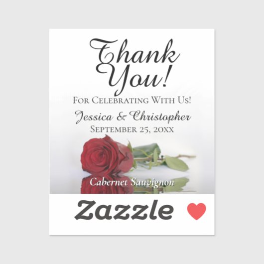 Red Rose Thank You Wedding Mini Bottle Label (Vel)