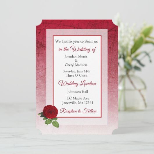 Red Rose Thleding Wedding Invites Kaart (Staand voorkant)