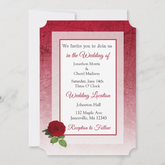 Red Rose Thleding Wedding Invites Kaart (Voorkant)