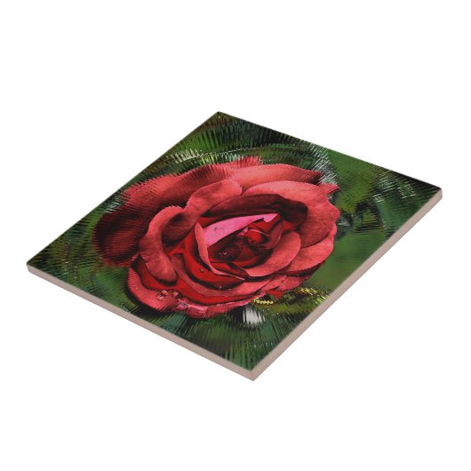 Red Rose through Glass Floral Art Tile Tegeltje (Zijkant)