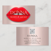 Red Rose tilt QR Code Logo Makeup Artist Visitekaartje (Voorkant / Achterkant)