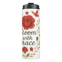 Red Rose Travel Tumbler - 'Bloom Fiercely' Feminin Thermosbeker