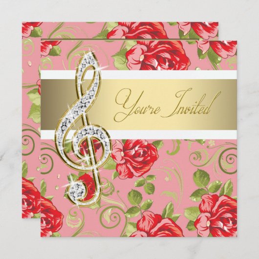 Red Rose Treble Clef Kaart (Voorkant / Achterkant)
