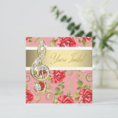 Red Rose Treble Clef Kaart (Staand voorkant)