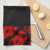 Red Rose Trim op Black Hand of Kitchen Towel Theedoek (Quarter Fold)