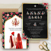 Red Rose Typografie Zwart Anand Karaj Sikh Bruilof Kaart