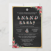 Red Rose Typografie Zwart Anand Karaj Sikh Bruilof Kaart (Voorkant)