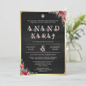 Red Rose Typografie Zwart Anand Karaj Sikh Bruilof Kaart (Staand voorkant)