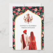 Red Rose Typografie Zwart Anand Karaj Sikh Bruilof Kaart (Achterkant)