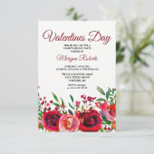 Red Rose Valentijnsdag Party Invitation Kaart (Staand voorkant)