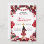 Red Rose Valentijnsdag Sweet 16 Verjaardagsfeestje Kaart (Voorkant)