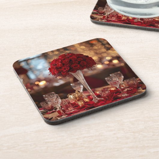 Red Rose Valentine Romantic Aesthetic Coaster Set Bier Onderzetter (Linkerzijde)