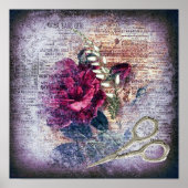 Red Rose Victoriaans Floral Grunge Poster (Voorkant)