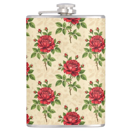 Red rose vintage pattern heupfles (Voorkant)