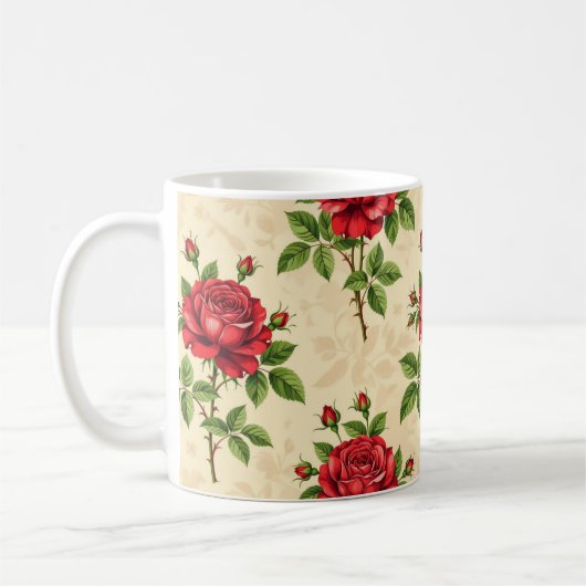 Red rose vintage pattern koffiemok (Links)