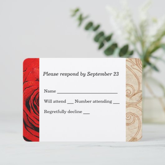 Red Rose Vintage Wedding RSVP (Staand voorkant)
