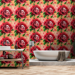 Red Rose Vrouw Kunst Schilderen Behang