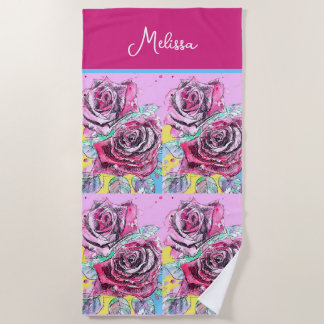 Red Rose Watercolor Flowers Pink Floral Painting Strandlaken