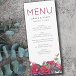 Red Rose Watercolor Wedding Menu<br><div class="desc">Red Rose Wedding Menu met eenvoudige moderne typography en romantische, bloemenrijke designer. The template is set up for you to personalize with your set menu or meal options. Beautiful rich botanical theme with watercolor border of red roses, eucalyptus leaves and greenery. If you would like this design for matching products,...</div>
