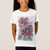 Red Rose waterverf and ink art Girls T Shirt (Voorkant)