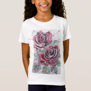 Red Rose waterverf and ink art Girls T Shirt