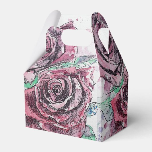 Red Rose Waterverf Art Party Cake Favor Box Bedankdoosjes (Achterkant)