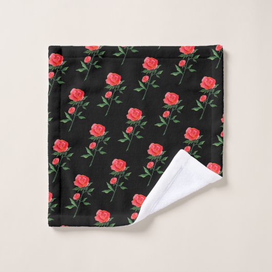 Red Rose Waterverf Black Bad Handdoek (Wasdoekje)