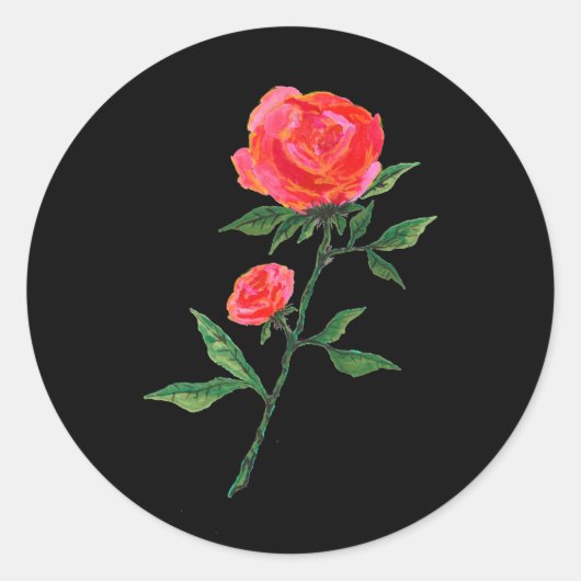 Red Rose Waterverf Black Ronde Sticker (Voorkant)