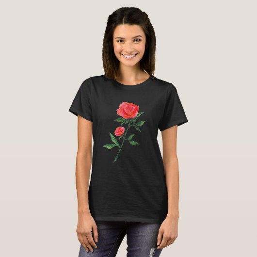Red Rose Waterverf Black T-shirt (Voorkant volledig)